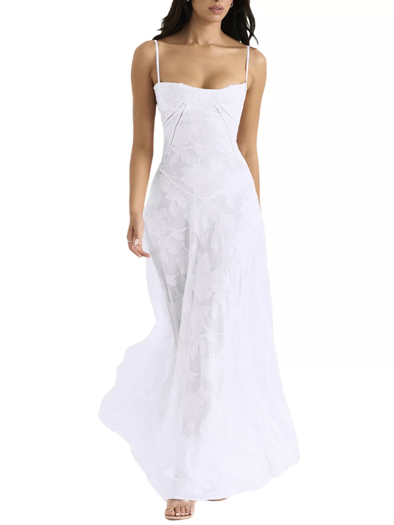 Lace Spaghetti Strap Maxi Dress-Nordavory