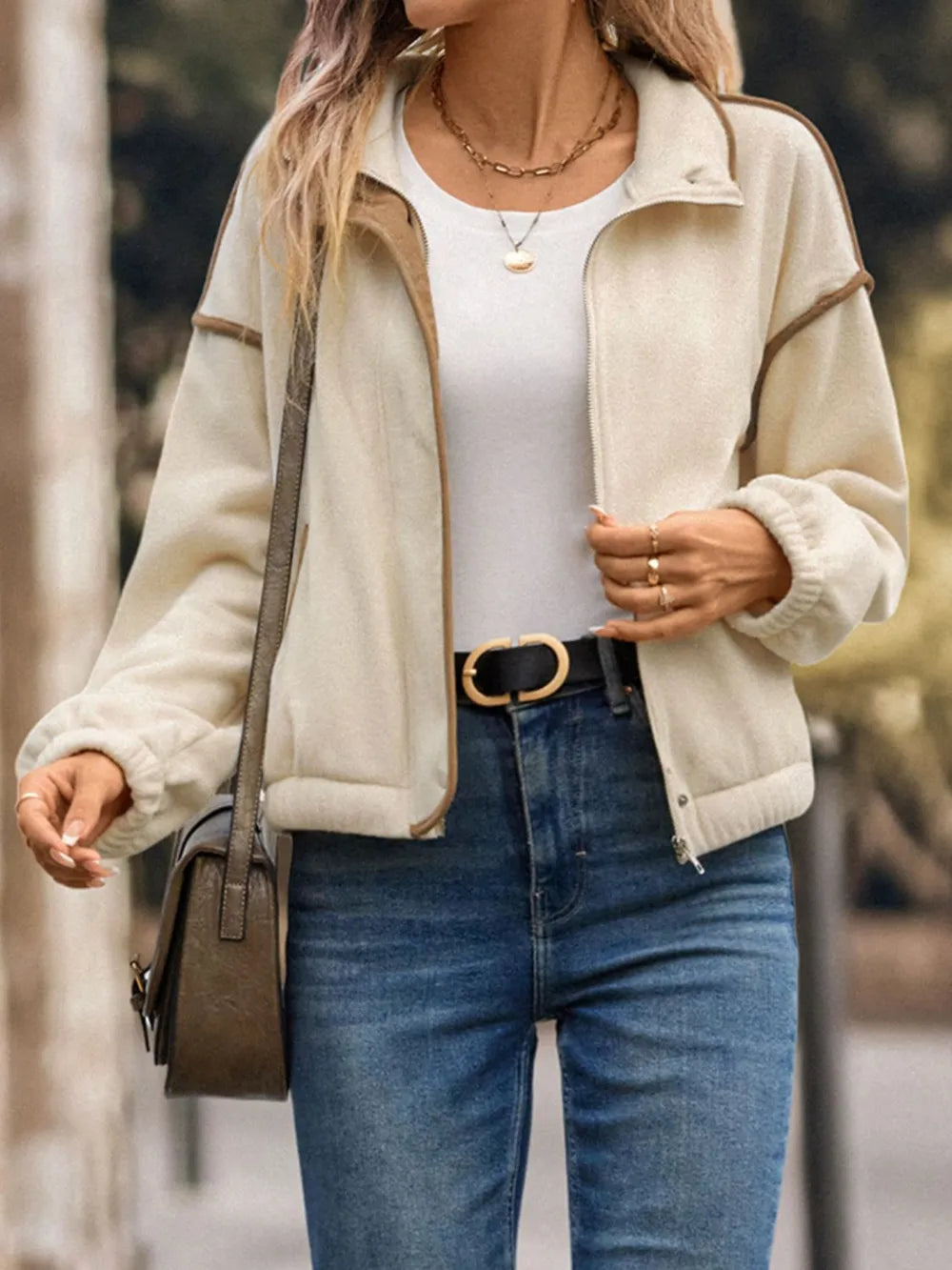 Perfee Zip Up Dropped Shoulder Polar Fleece Jacket-Nordavory
