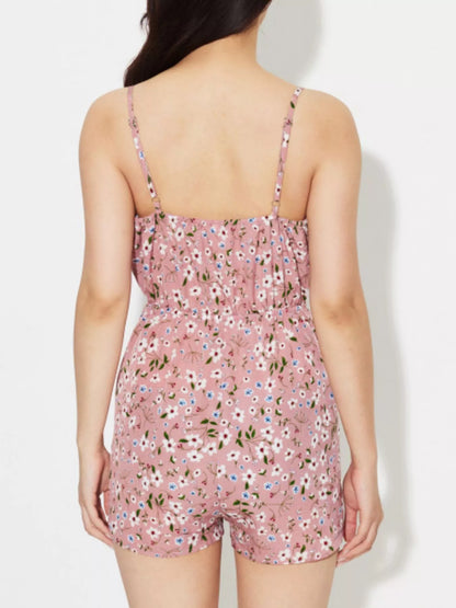 Floral Print Spaghetti Strap Romper-Nordavory