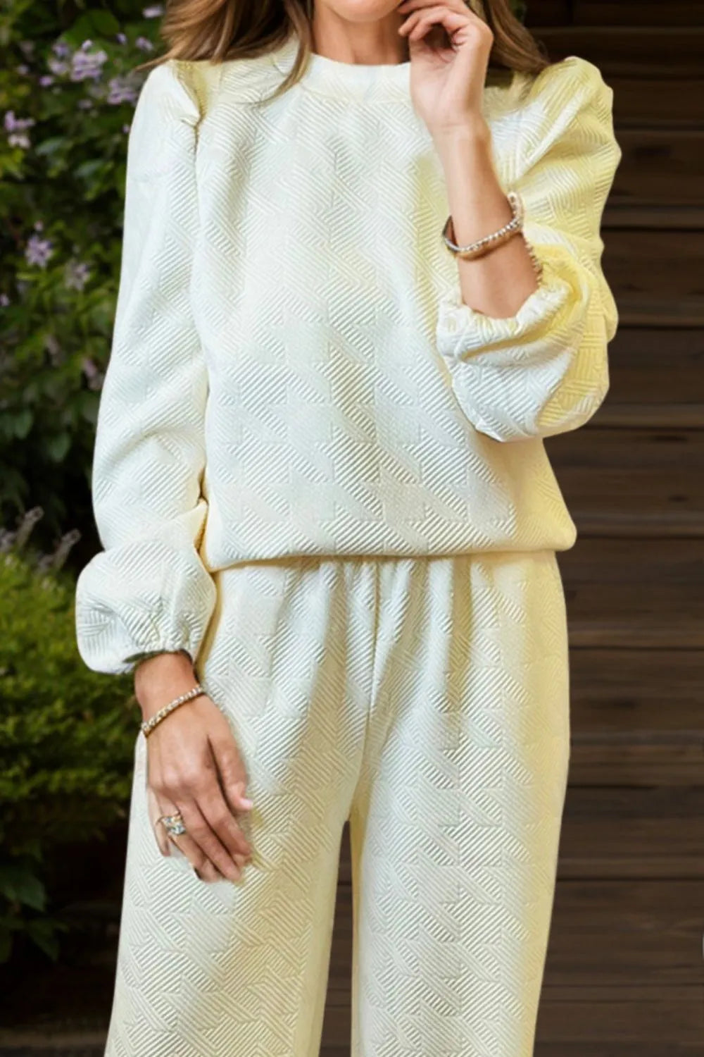 Round Neck Long Sleeve Top and Pants Set-Nordavory