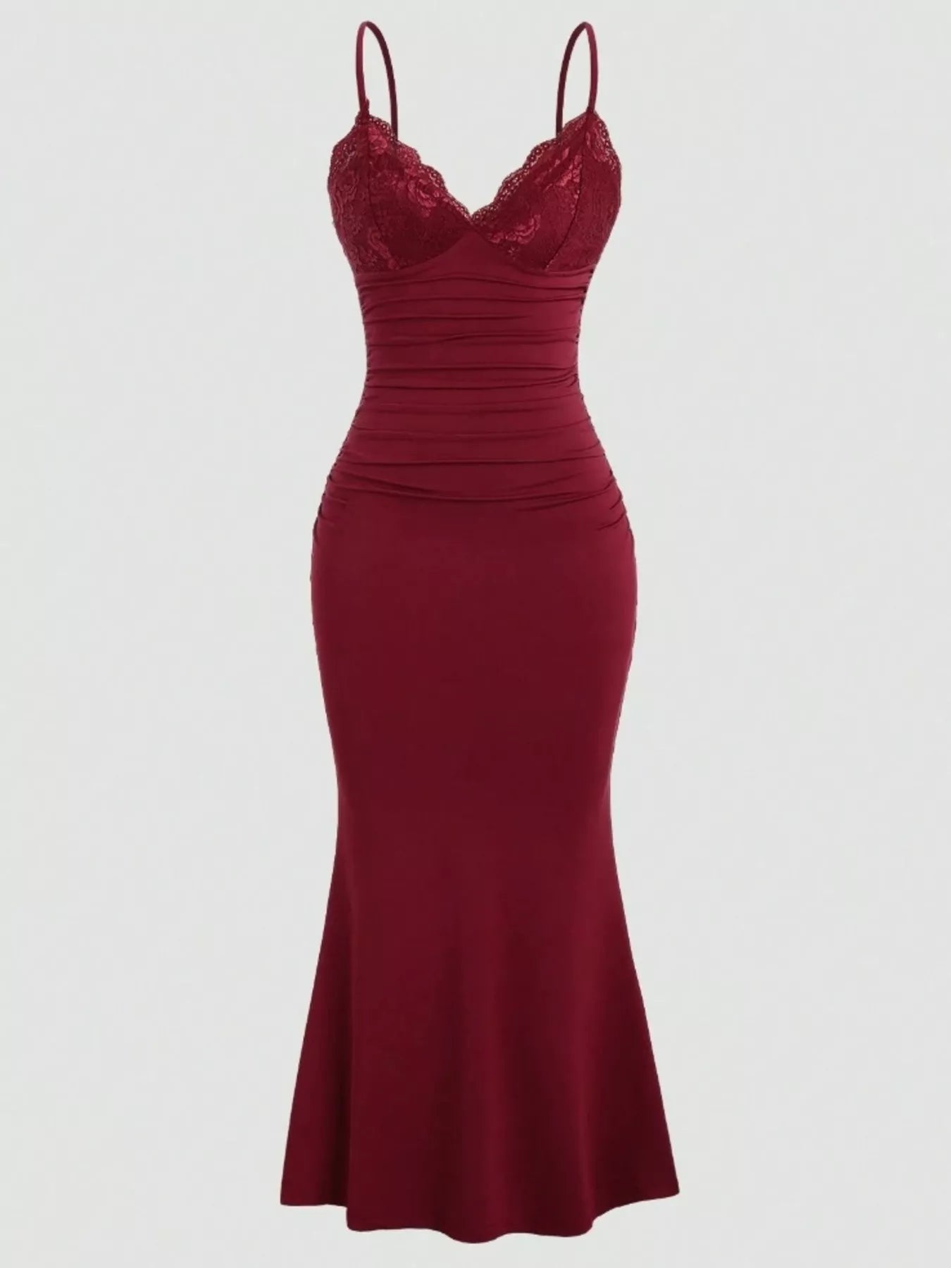 Lace Trim Ruched Mermaid Dress-Nordavory