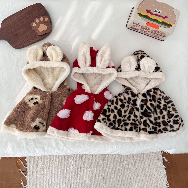 Autumn and Winter Baby Girl Cartoon Pattern Warm Cozy Fleece Cape - Nordavory