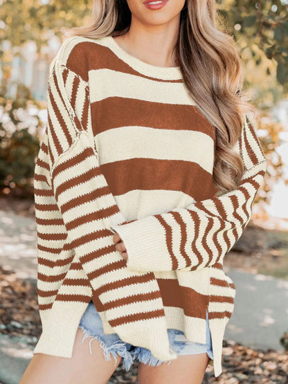 Stripe Drop Shoulder Sleeve Patchwork Baggy Sweater-Nordavory