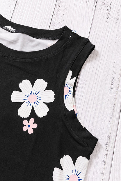Printed Side Slit Round Neck Tank-Nordavory