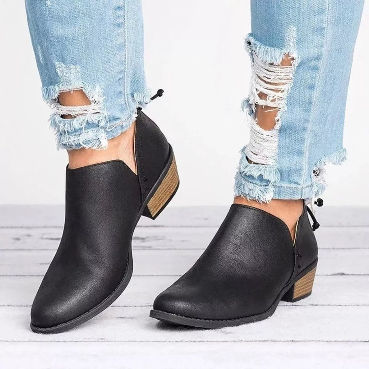 Point Toe Block Heels Boots-Nordavory