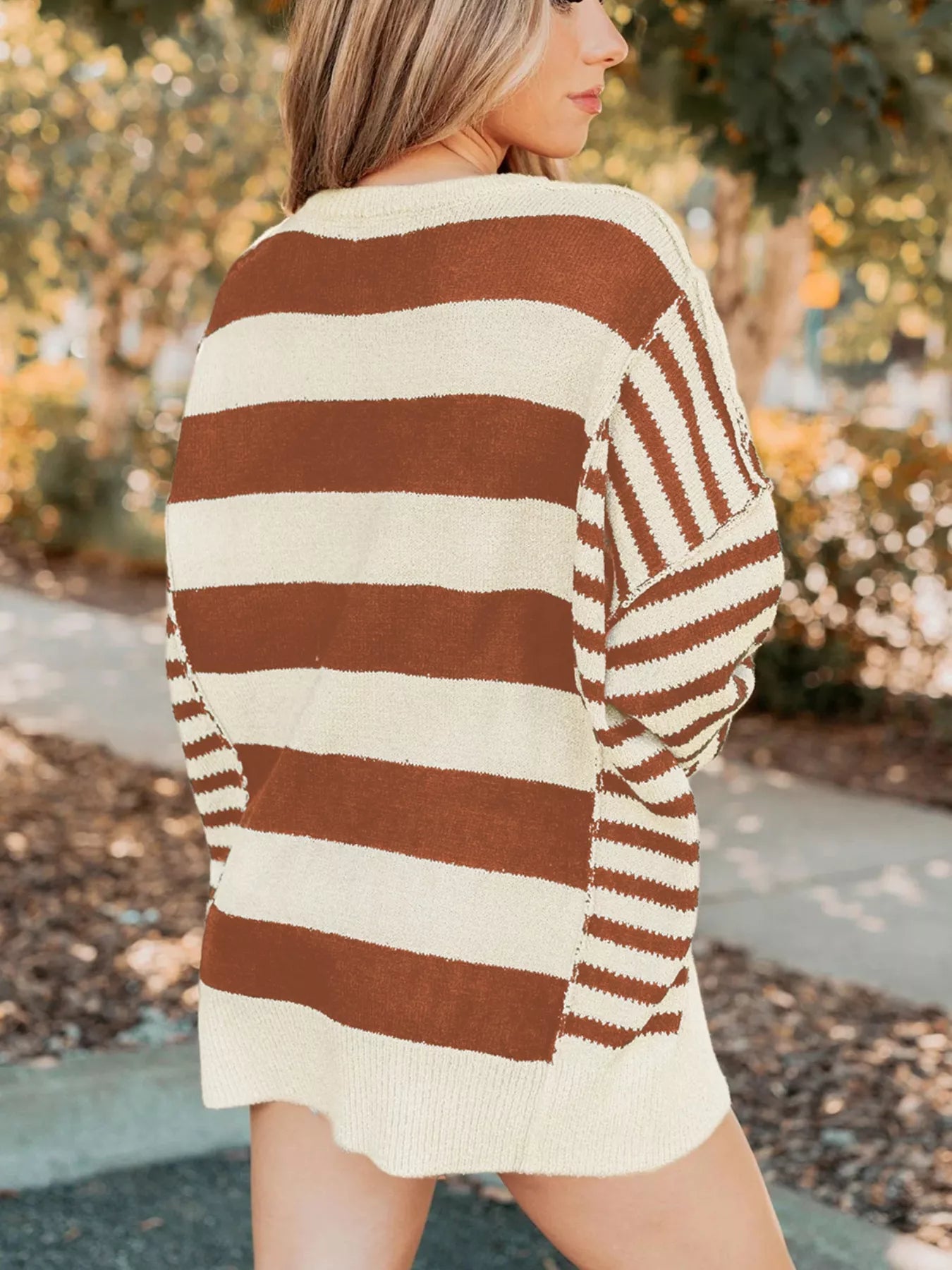 Stripe Drop Shoulder Sleeve Patchwork Baggy Sweater-Nordavory