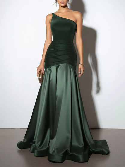 Single Shoulder Floor Length Dress-Nordavory