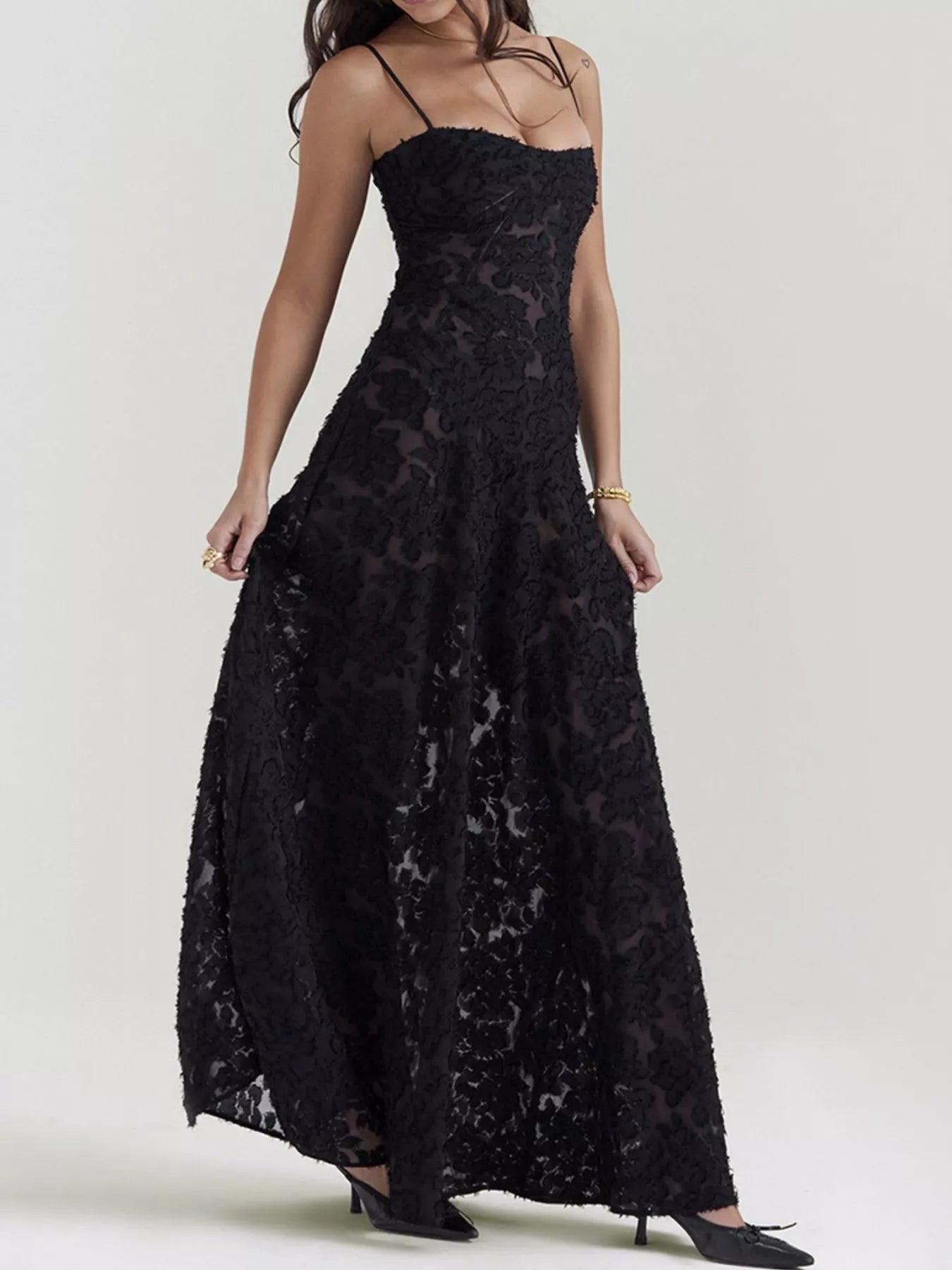 Lace Spaghetti Strap Maxi Dress-Nordavory