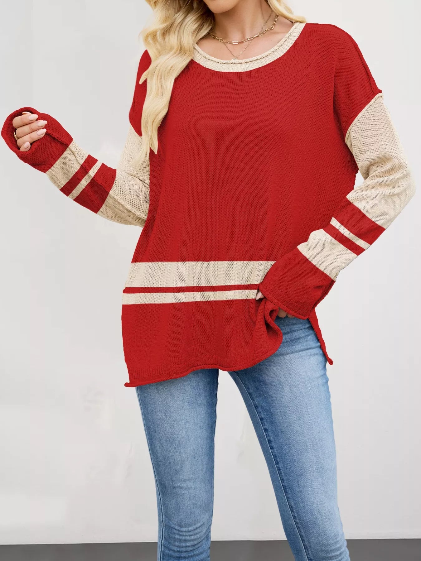 Color Block Side Slit Sweater-Nordavory