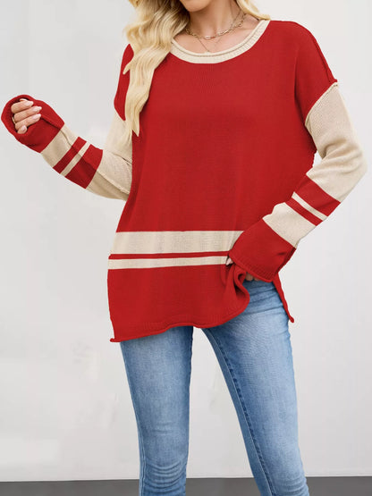 Color Block Side Slit Sweater-Nordavory