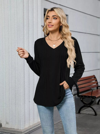 V-Neck Long Sleeve Relaxed Fit T-Shirt-Nordavory