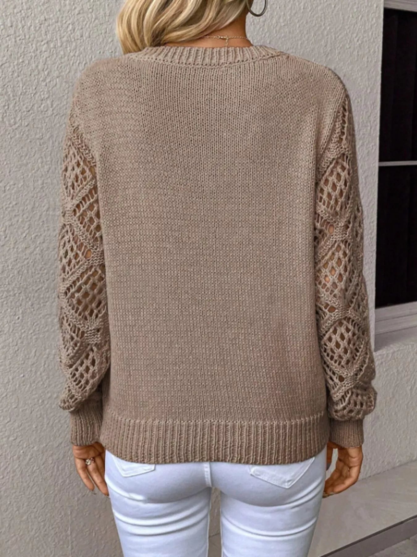 V-Neck Crochet Sleeve Sweater-Nordavory