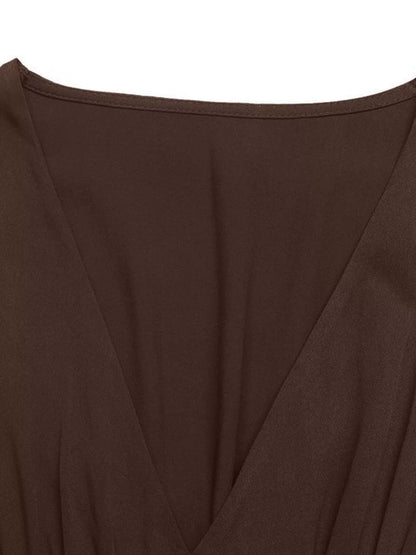 V-Neck Balloon Sleeve Midi Dress-Nordavory