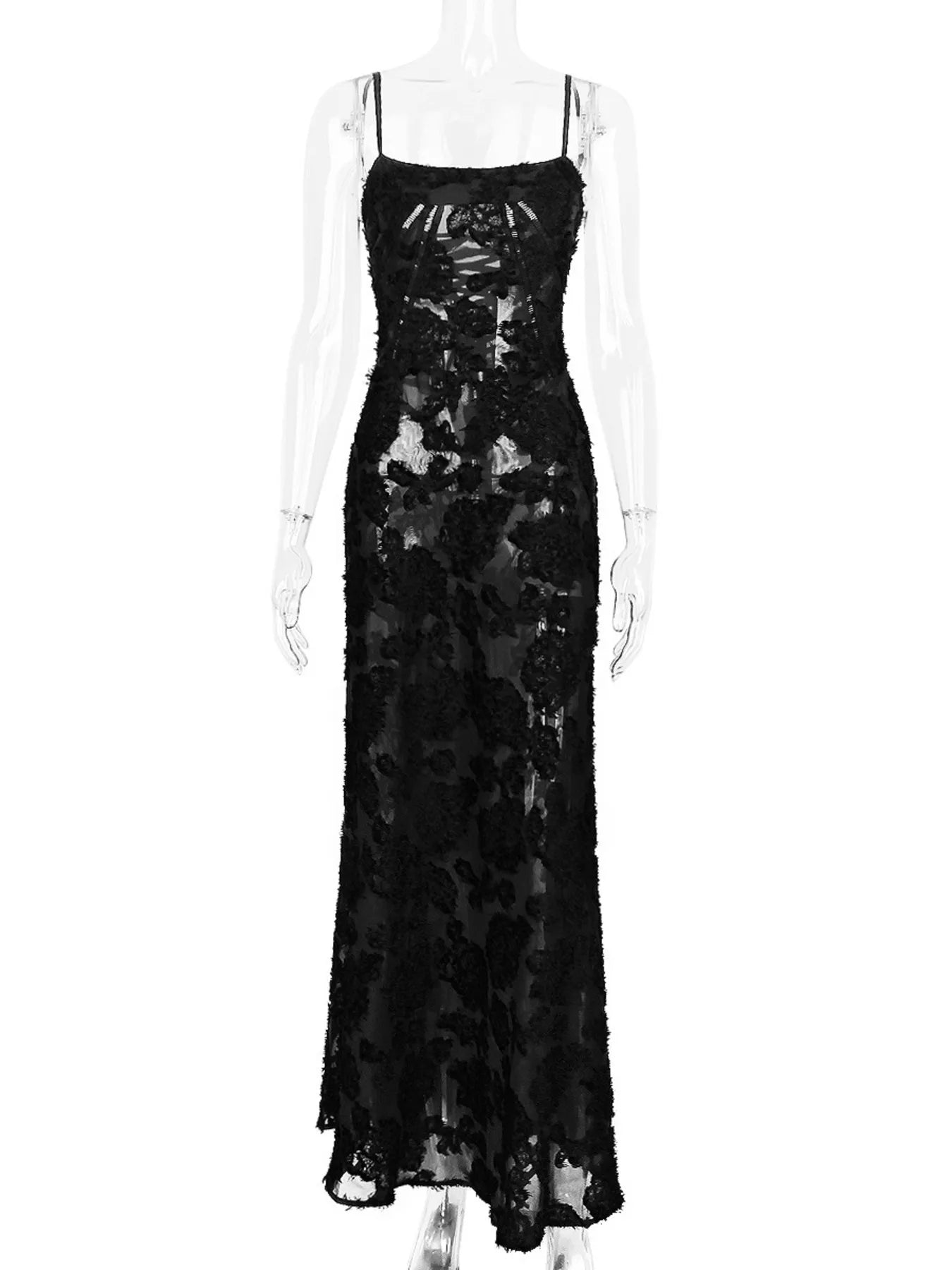 Lace Spaghetti Strap Maxi Dress-Nordavory