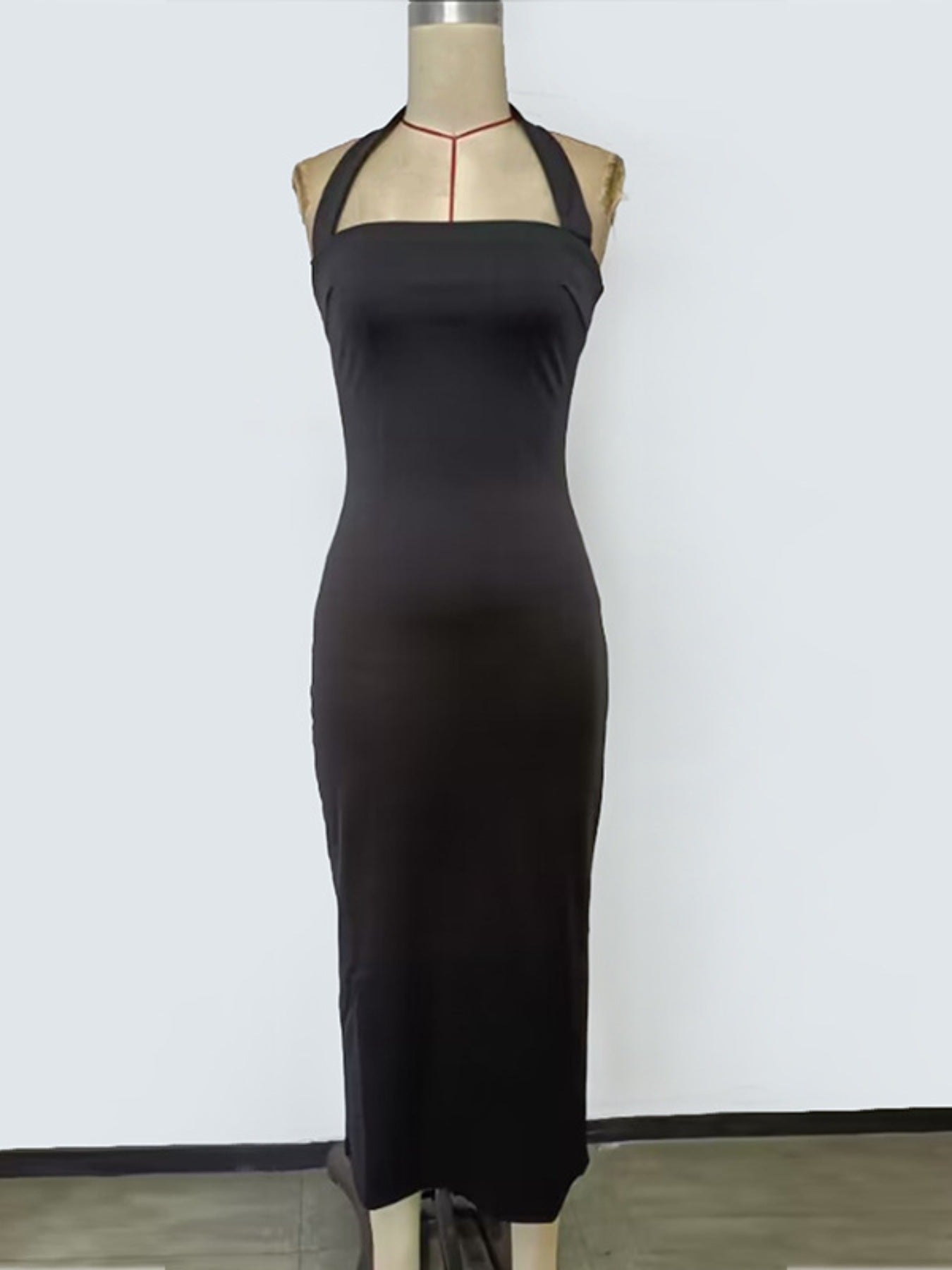 Halter Neck Bodycon Midi Dress-Nordavory