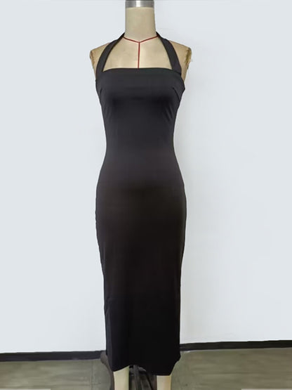 Halter Neck Bodycon Midi Dress-Nordavory