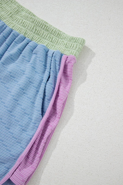 Contrast Round Neck Top and Shorts Set-Nordavory