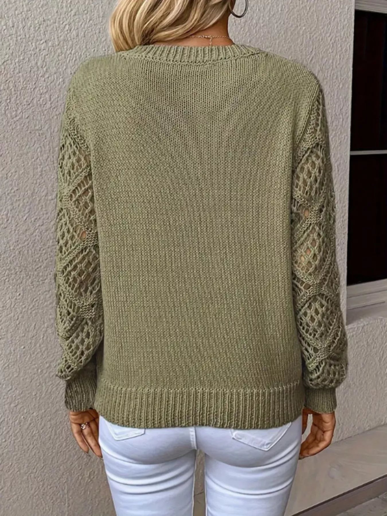 V-Neck Crochet Sleeve Sweater-Nordavory