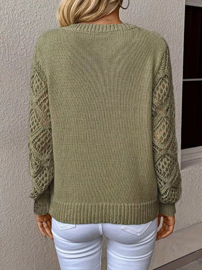 V-Neck Crochet Sleeve Sweater-Nordavory