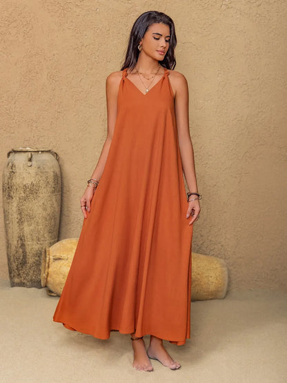 Ruched Twisted Back Sleeveless Maxi Cami Dress-Nordavory
