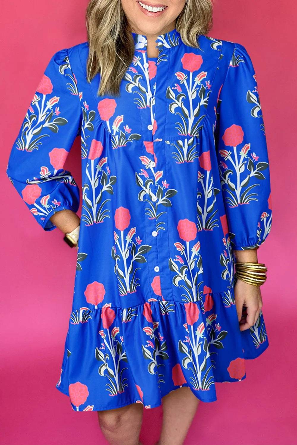 Floral Print Long Sleeve Ruffle Hem Dress-Nordavory