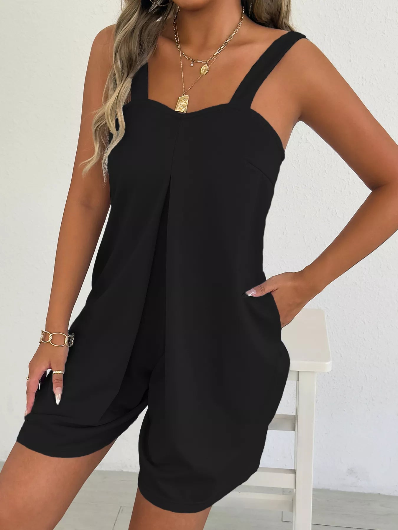 Sleeveless Casual Romper with Side Pockets-Nordavory