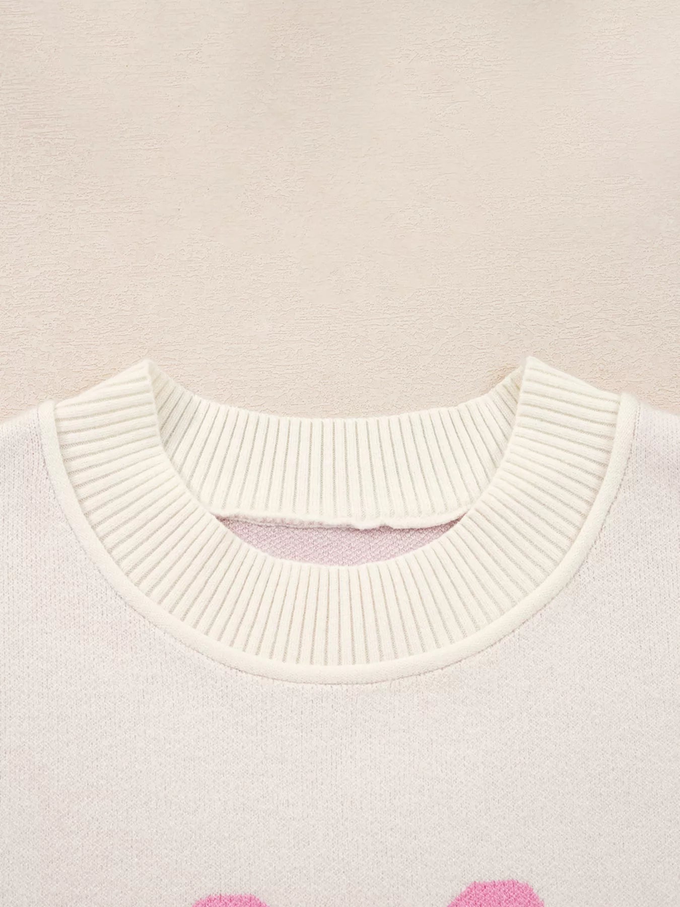 Bow Print Ribbed Trim Exposed Seam Drop Shoulder Loose Sweater-Nordavory