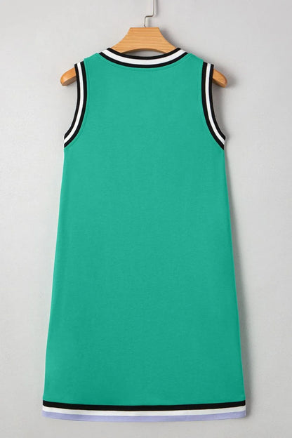 Color Contrast Trim V Neck Shift Sleeveless Mini Dress-Nordavory