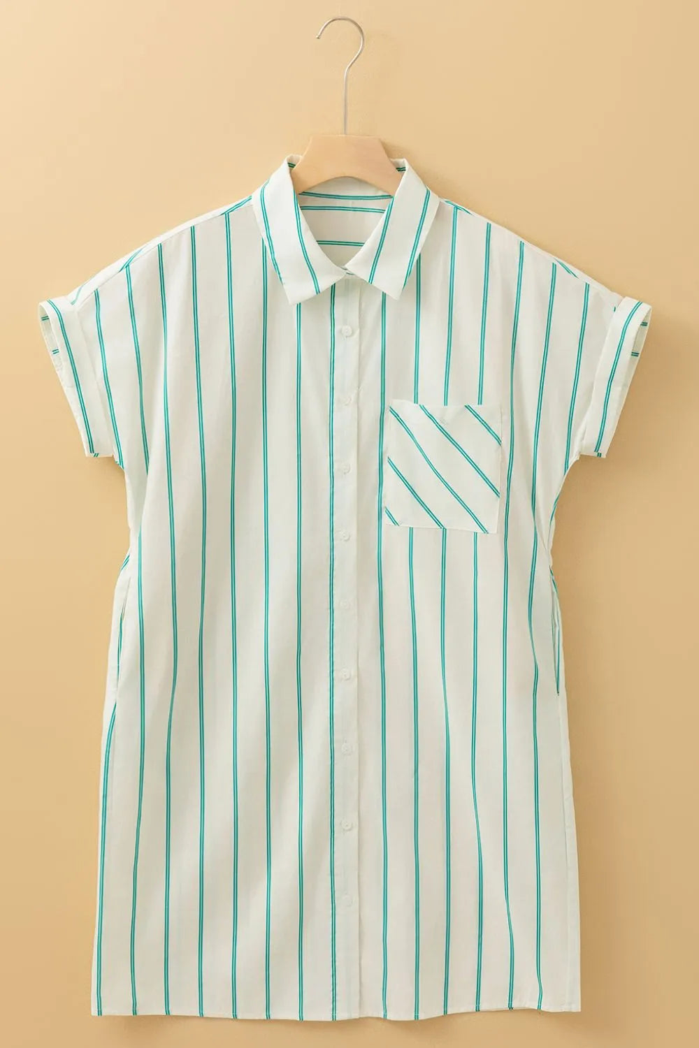 St Patricks Striped Wide Short Sleeve Shift Mini Shirt Dress-Nordavory