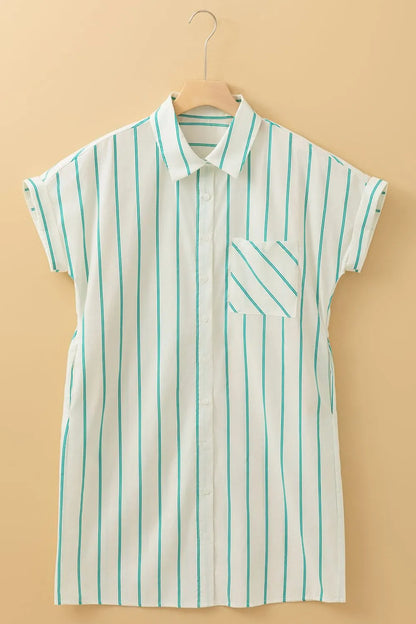 St Patricks Striped Wide Short Sleeve Shift Mini Shirt Dress-Nordavory