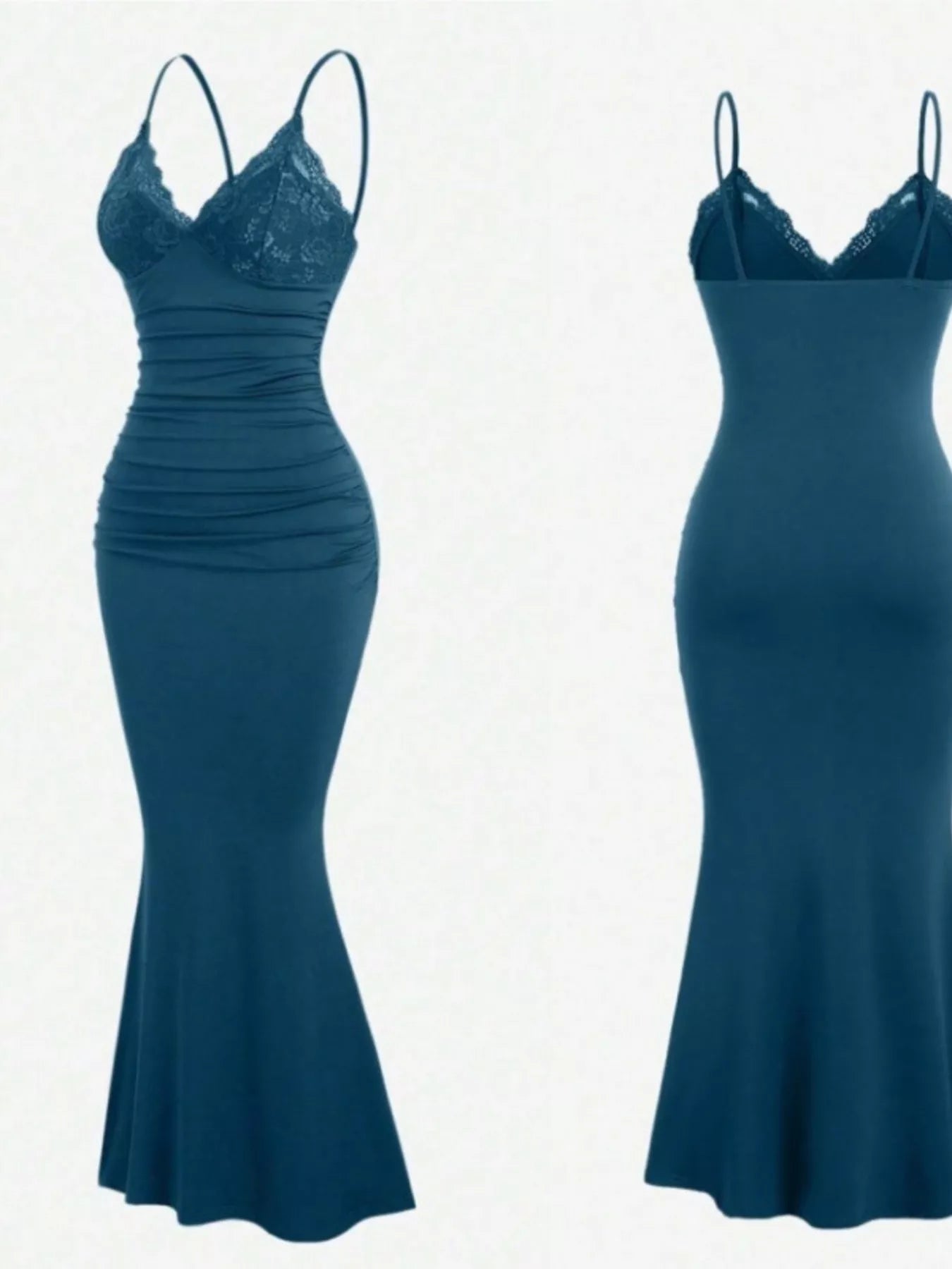Lace Trim Ruched Mermaid Dress-Nordavory