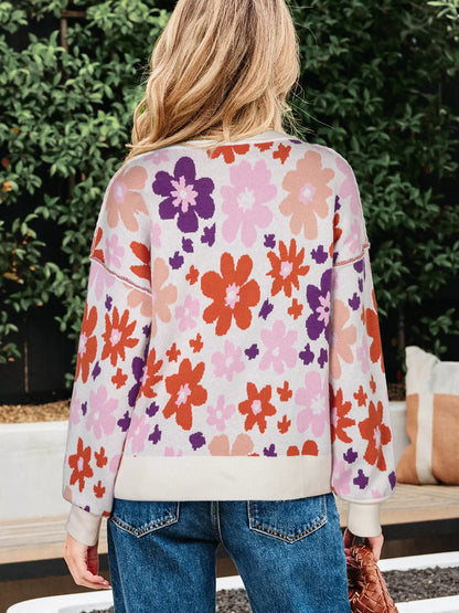 Floral Pattern Drop Shoulder Sweater-Nordavory