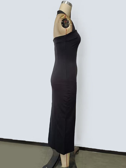 Halter Neck Bodycon Midi Dress-Nordavory