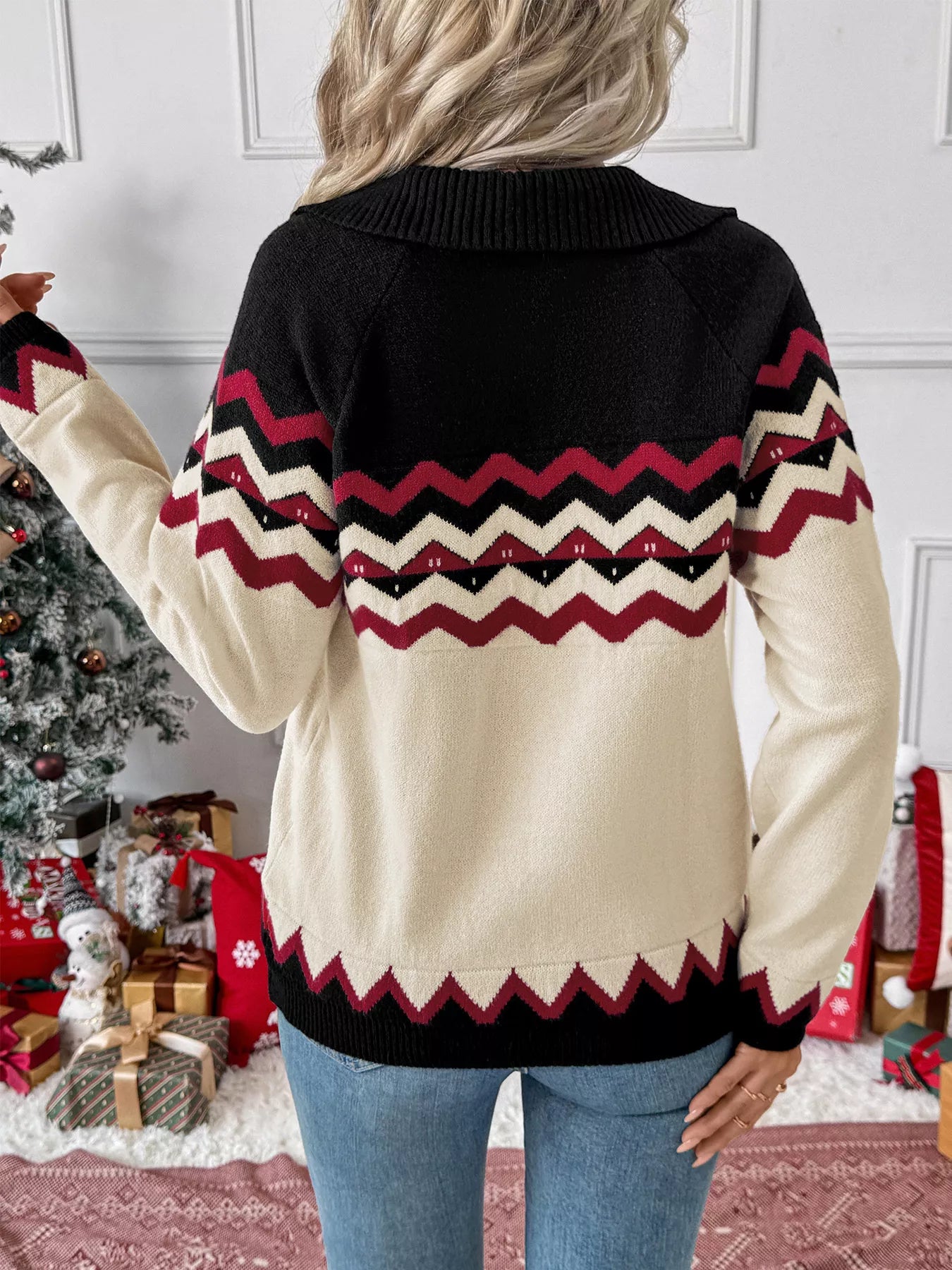 Chevron Pattern Long Sleeve Sweater-Nordavory