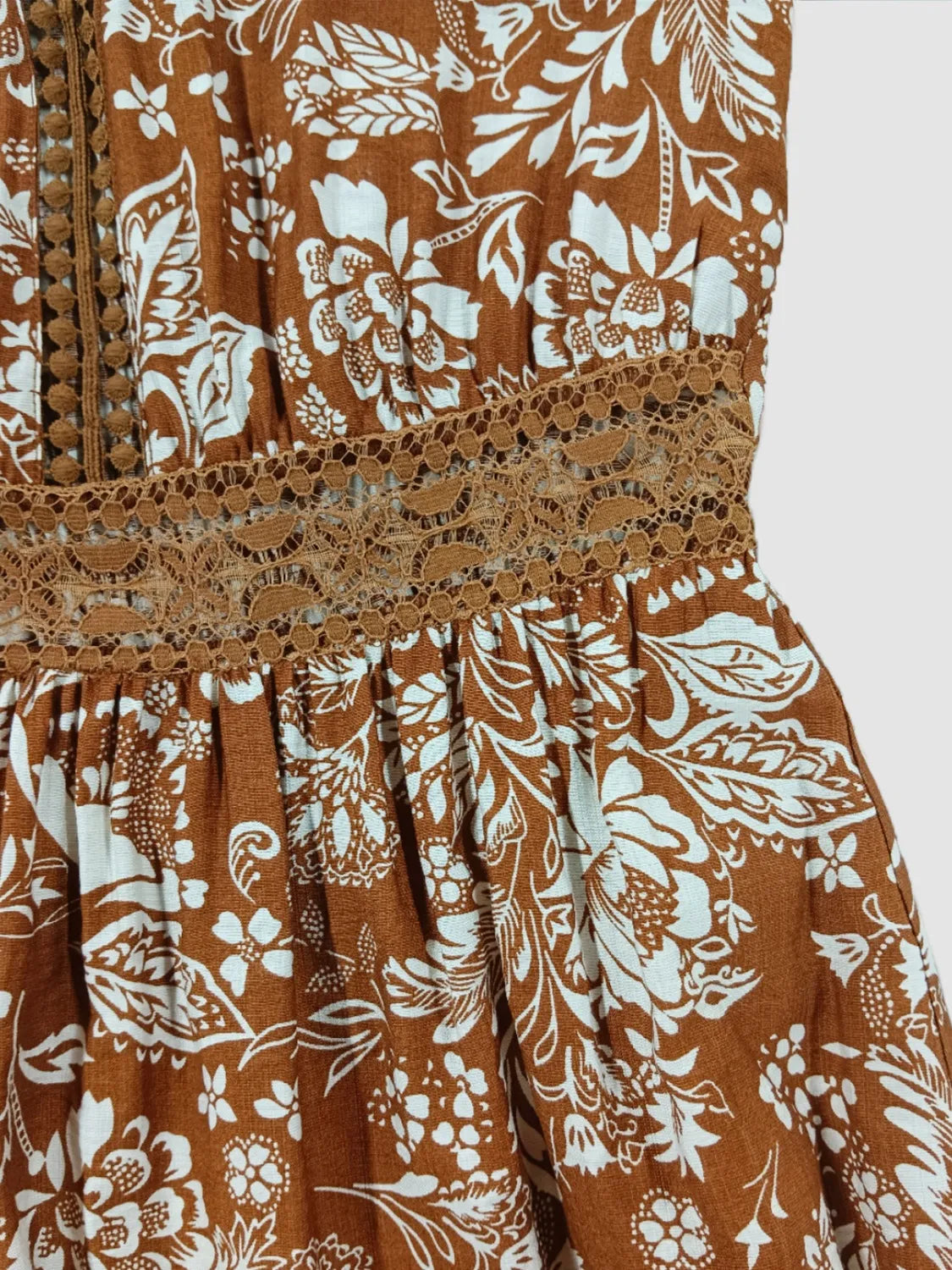 Lace Detail Printed Short Sleeve Midi Dress-Nordavory