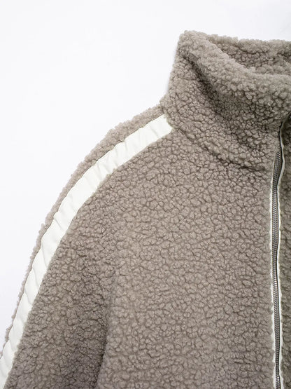 Zip Up Turtleneck Long Sleeve Plush Jacket-Nordavory