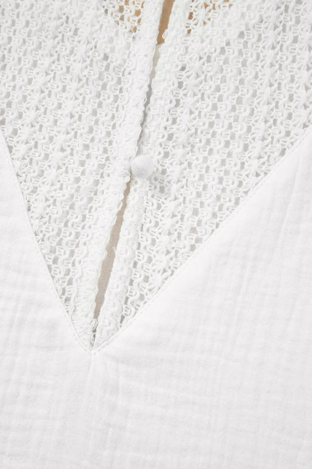 Lace Crochet Textured Button Back V Neck T Shirt-Nordavory