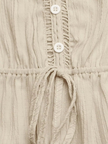 V-Neck Drawstring Waist Wide Leg Jumpsuit-Nordavory