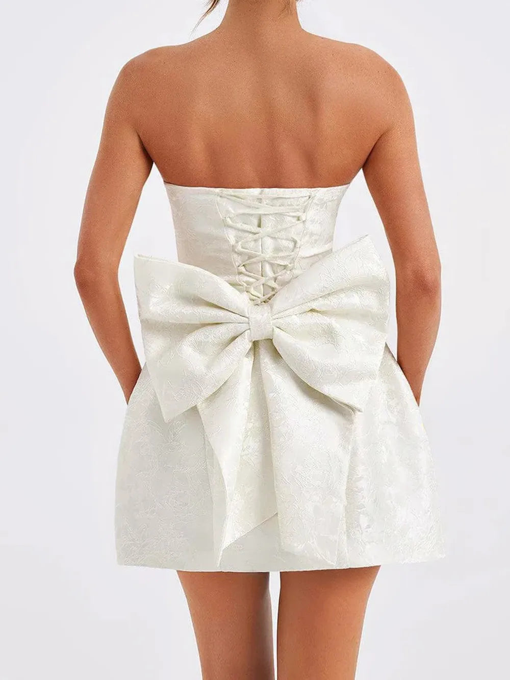 Lace-Up Sleeveless Satin Mini Dress with Bow-Nordavory