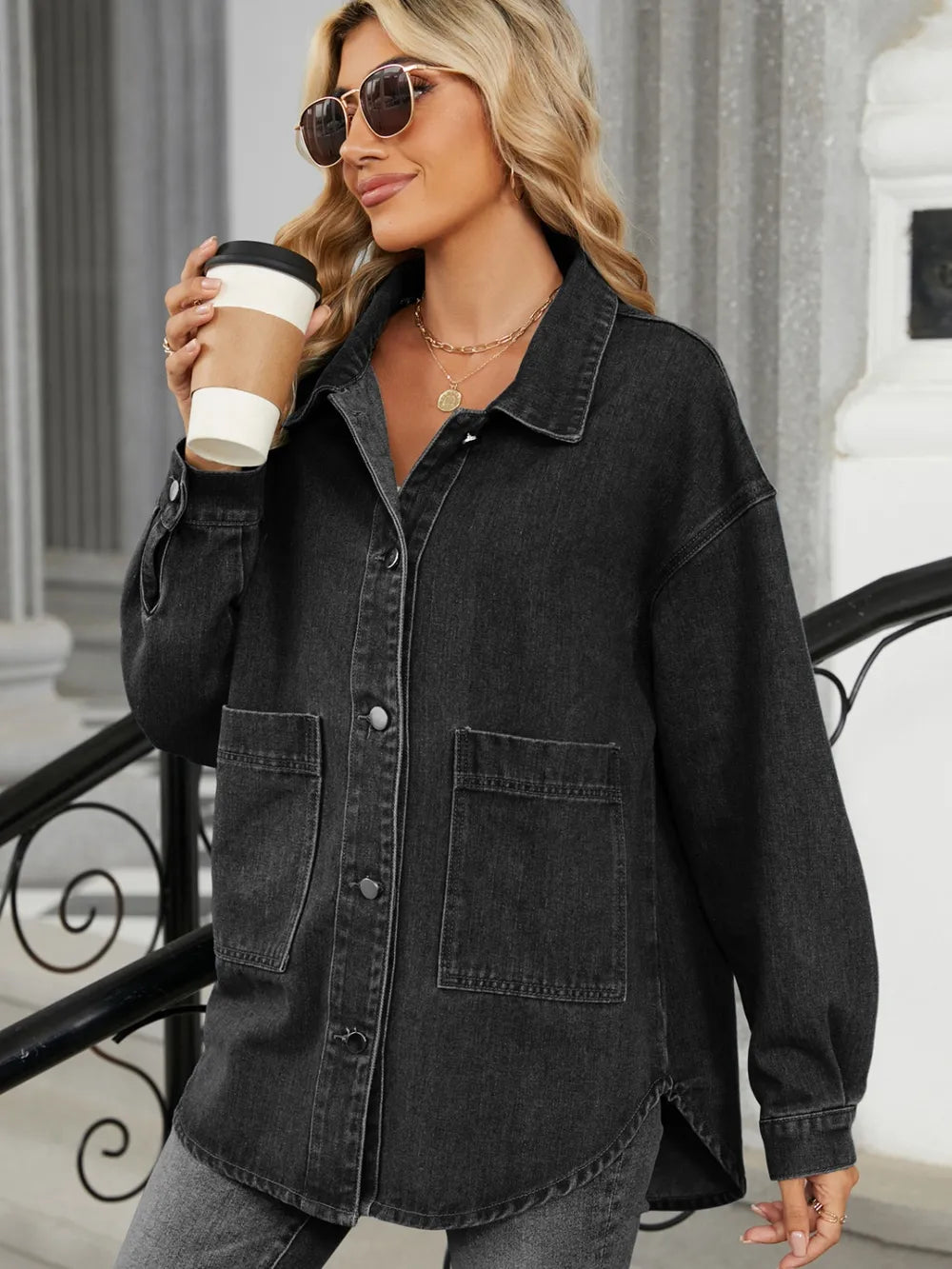 Removable Hood Button Up Long Sleeve Denim Jacket-Nordavory