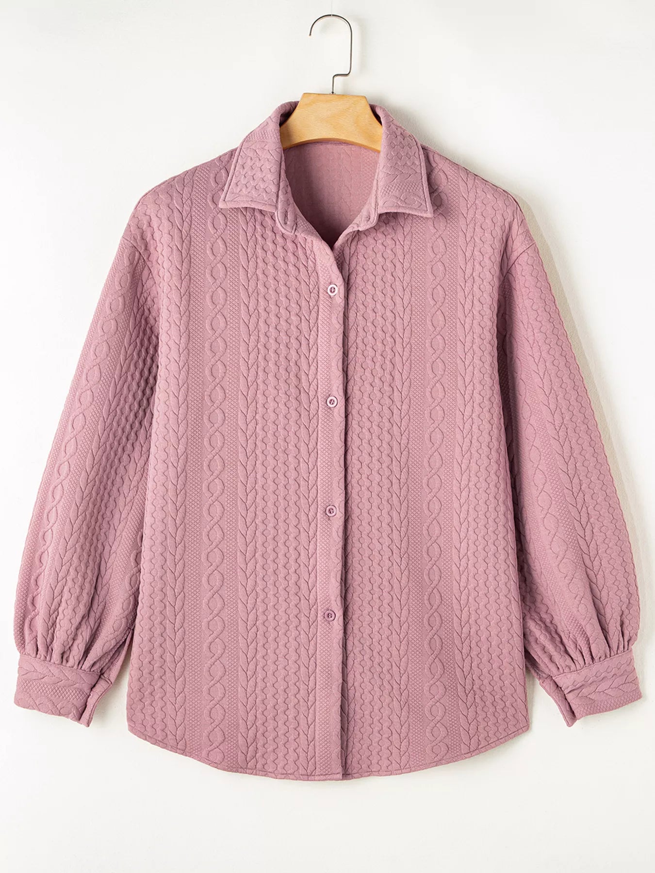 Cable Texture Puff Sleeve Loose Shacket-Nordavory