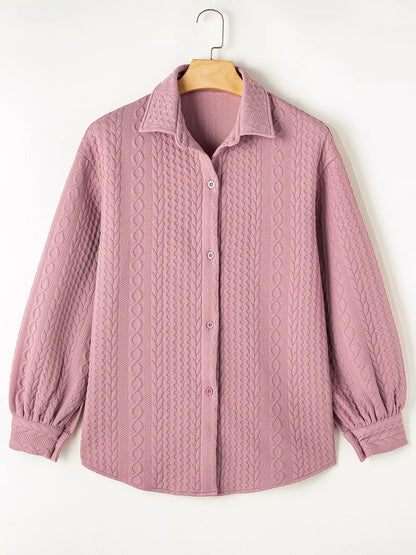 Cable Texture Puff Sleeve Loose Shacket-Nordavory