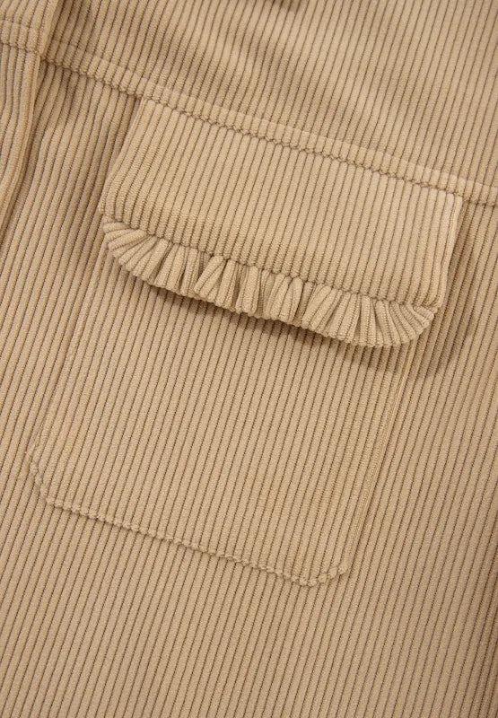 Frill Button Up Long Sleeve Shacket-Nordavory