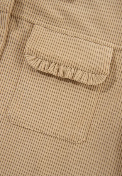 Frill Button Up Long Sleeve Shacket-Nordavory