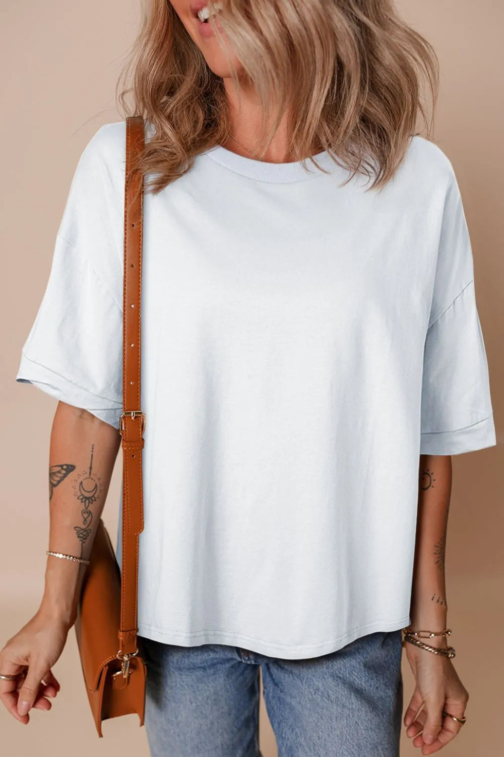 Loose Half Sleeve Hi Low Hem T Shirt-Nordavory