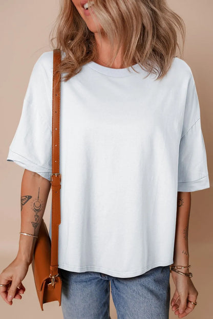 Loose Half Sleeve Hi Low Hem T Shirt-Nordavory