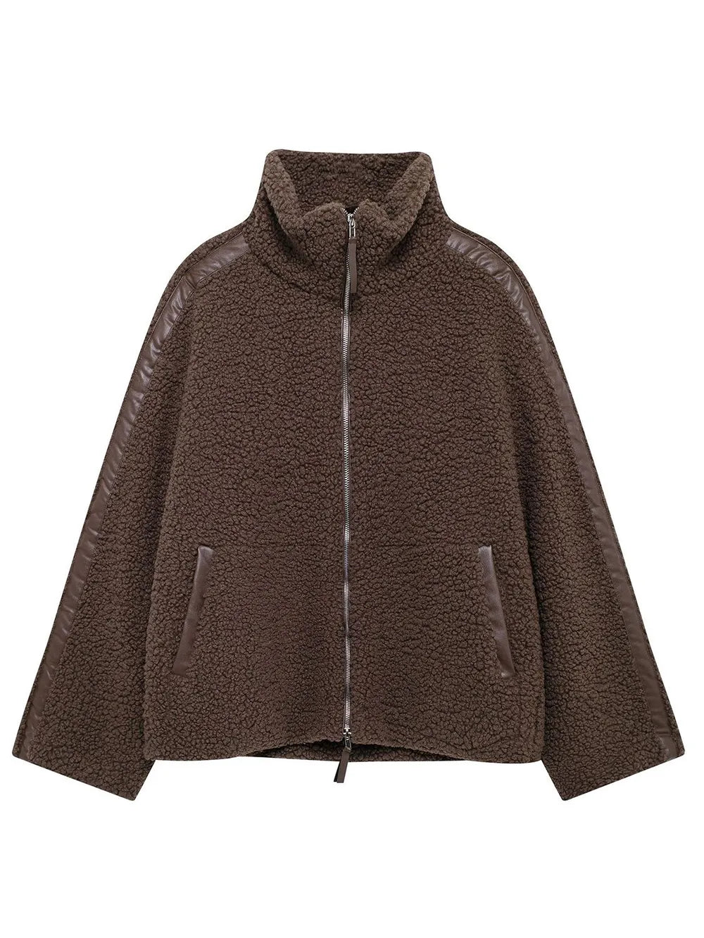 Zip Up Turtleneck Long Sleeve Plush Jacket-Nordavory