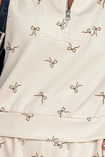 Bow Print Cap Sleeve Top and Shorts Set-Nordavory