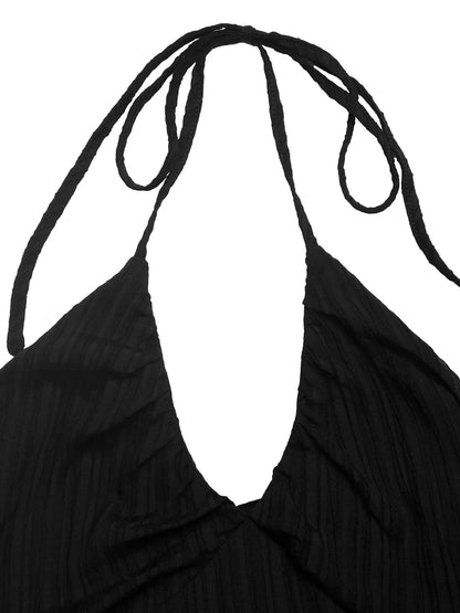 Halter Neck Pleated Maxi Dress-Nordavory