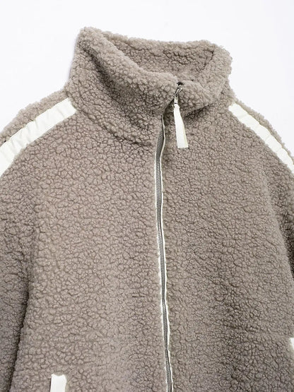 Zip Up Turtleneck Long Sleeve Plush Jacket-Nordavory